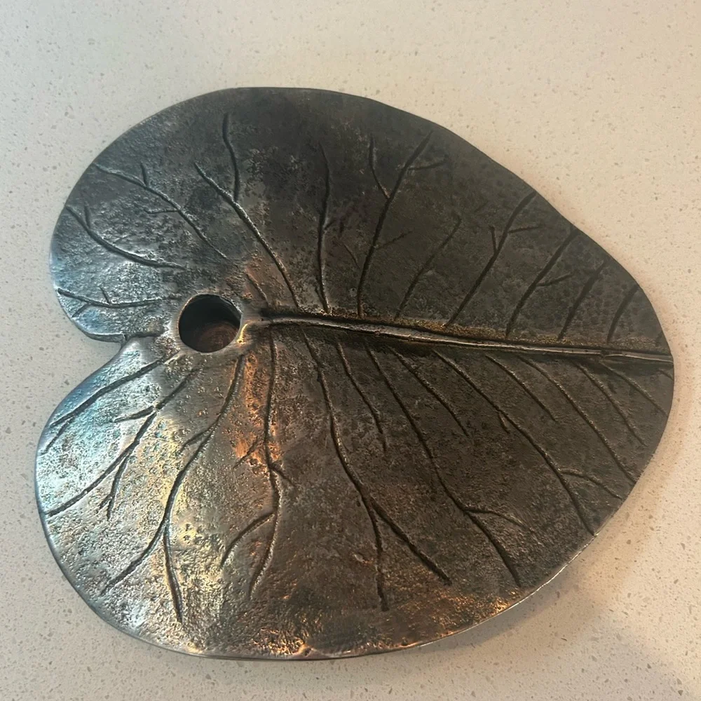 Pottery Barn Large Metal Leaf Taper Candle Holder Home Decor